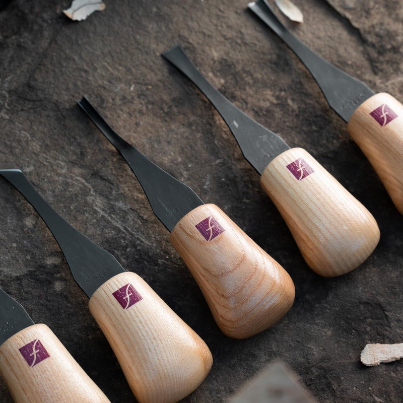 Flexcut Wood Carving Tools Beginners Palm Set of 5, FR310 Ash Hardwood Handles,1095 High Carbon Steel Blades, Box Included | Made in the U.S.A. - Image 5